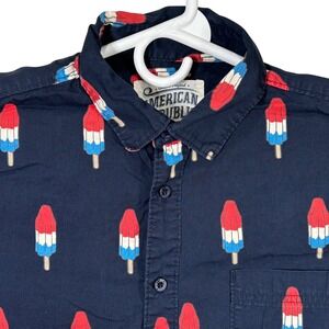 American Republic Mens Navy Blue Ice Pop Print Short Sleeve Button Up Shirt XL